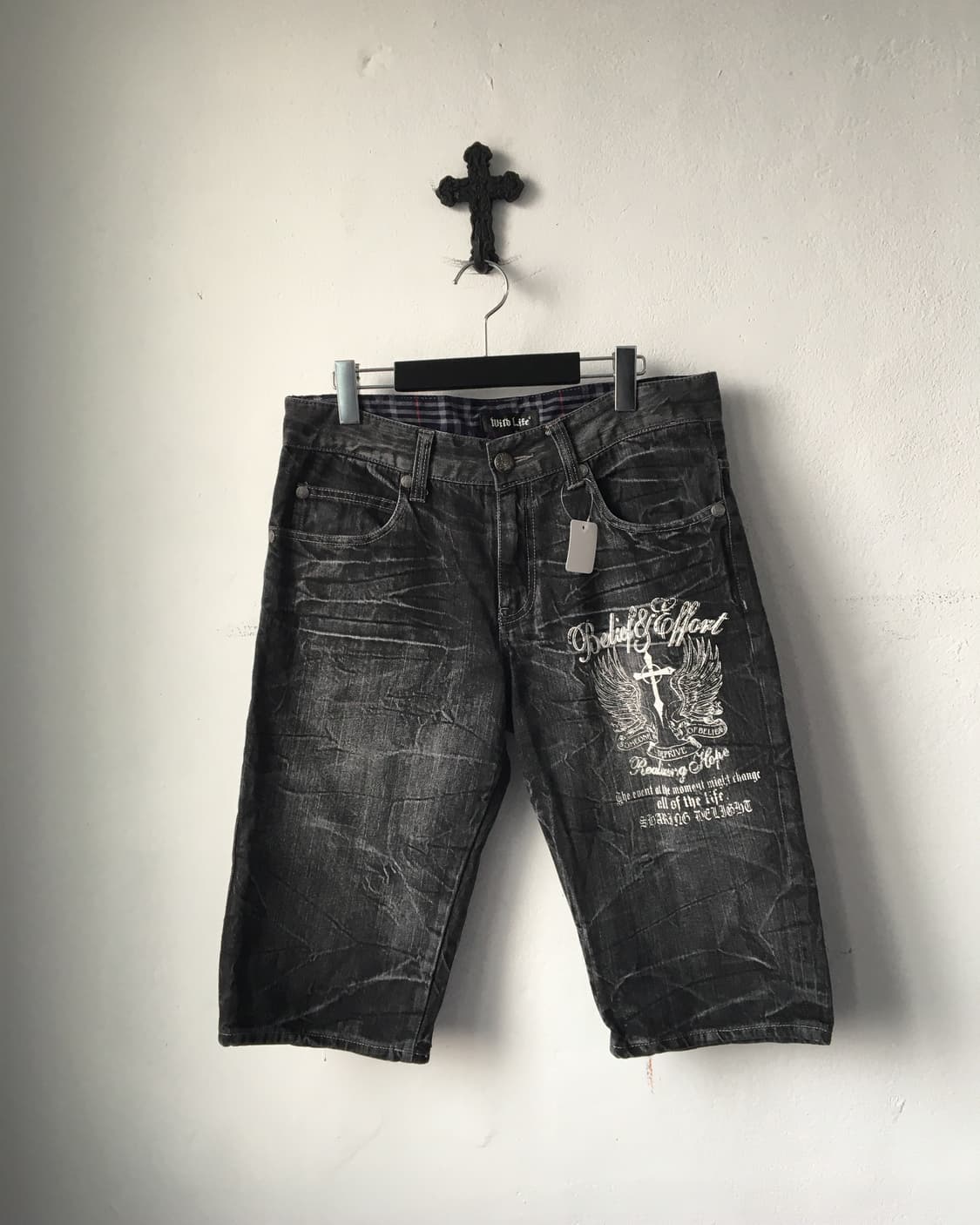 Printing washing denim half pants 상품이미지2