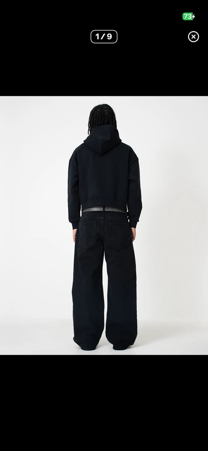 Menes 솔리드 블랙 콜로서스핏 데님 팬츠 상품이미지2