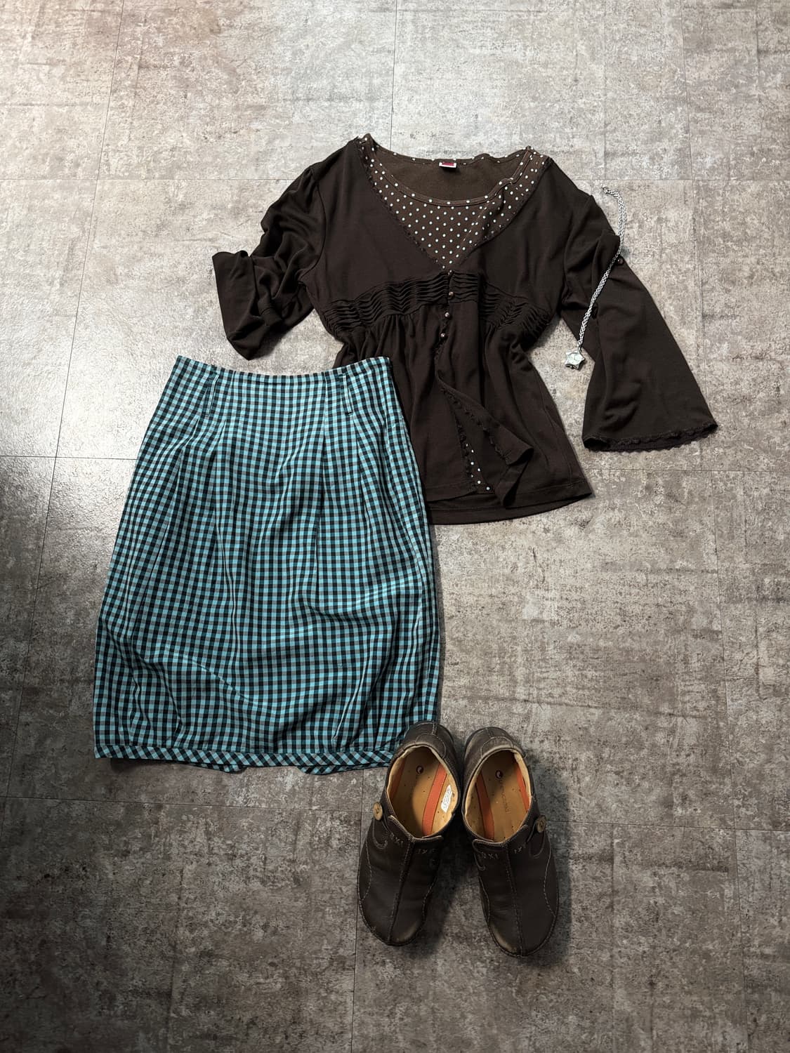 민트 브라운 체크 패턴 스커트 상품이미지2