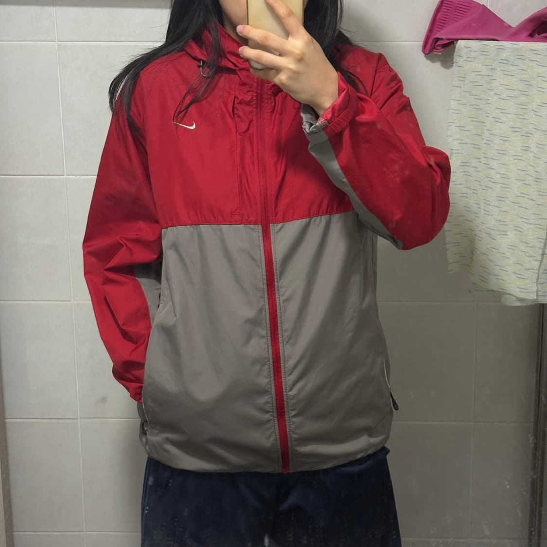 레어) 나이키 올드스쿨 빨회 배색 바람막이 (100 L) 착샷 있음 해 상품이미지2