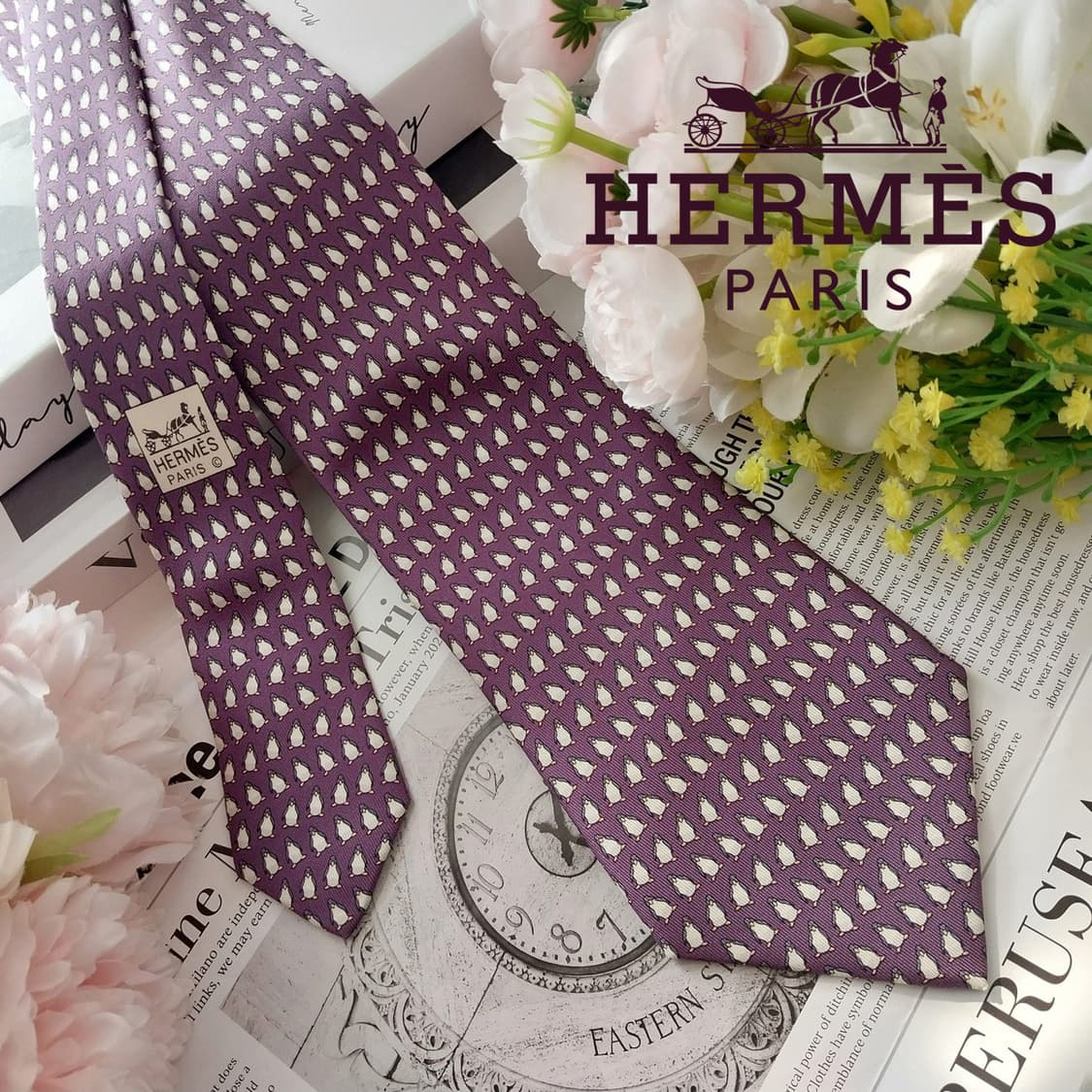 에르메스 실크 펭귄 패턴 퍼플 넥타이 9.4cm A+등급 K1321
 상품이미지1