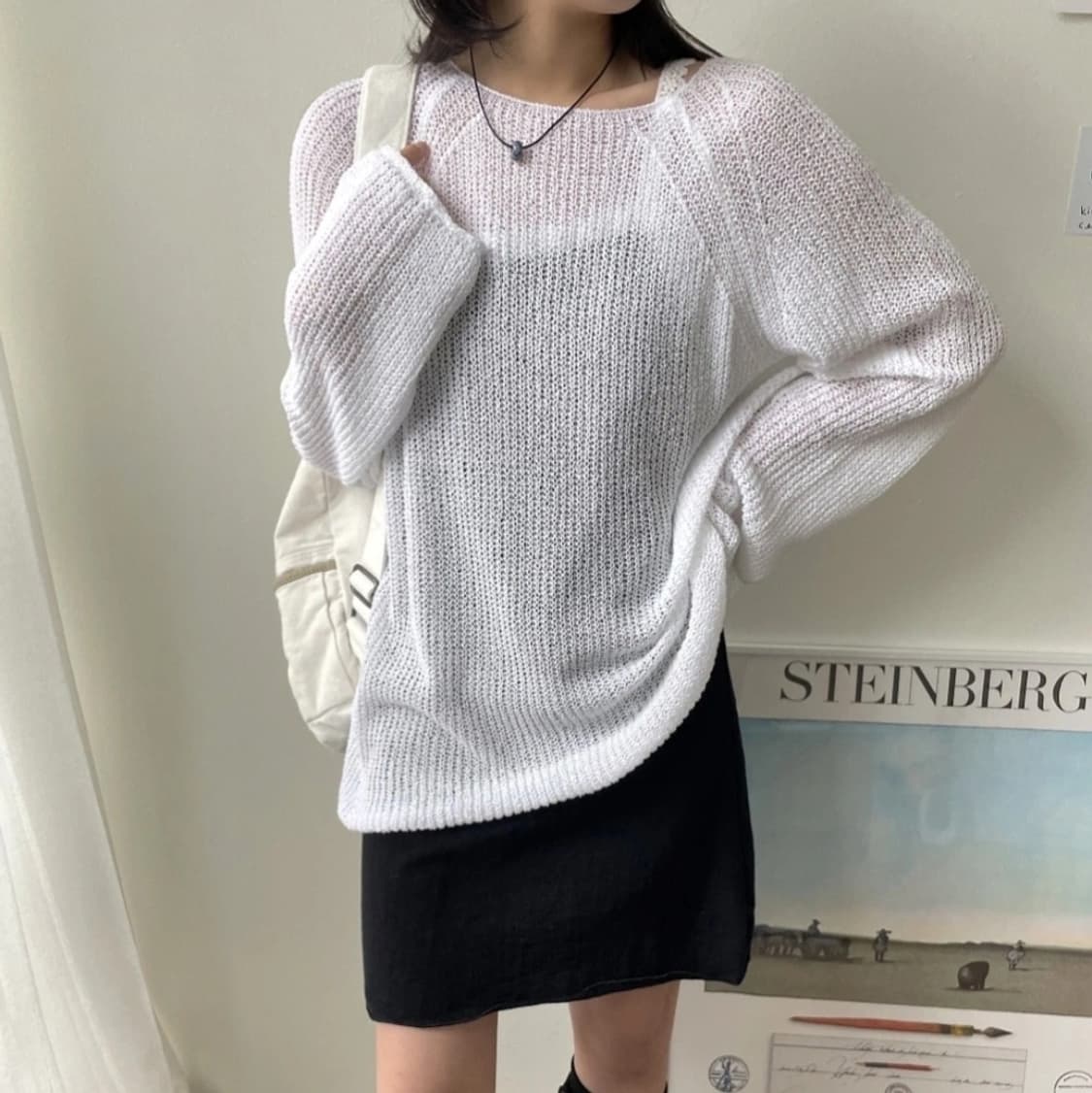 릿킴 원더원더 보트넥 루즈핏 부클 그물 니트 [아이보리] _미착용 새상품 상품이미지1