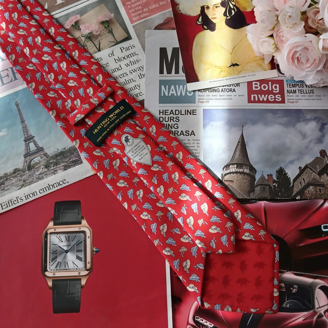 헌팅월드 실크 레드 익스플로러 햇 넥타이 9.6cm A+등급 A18857 상품이미지4