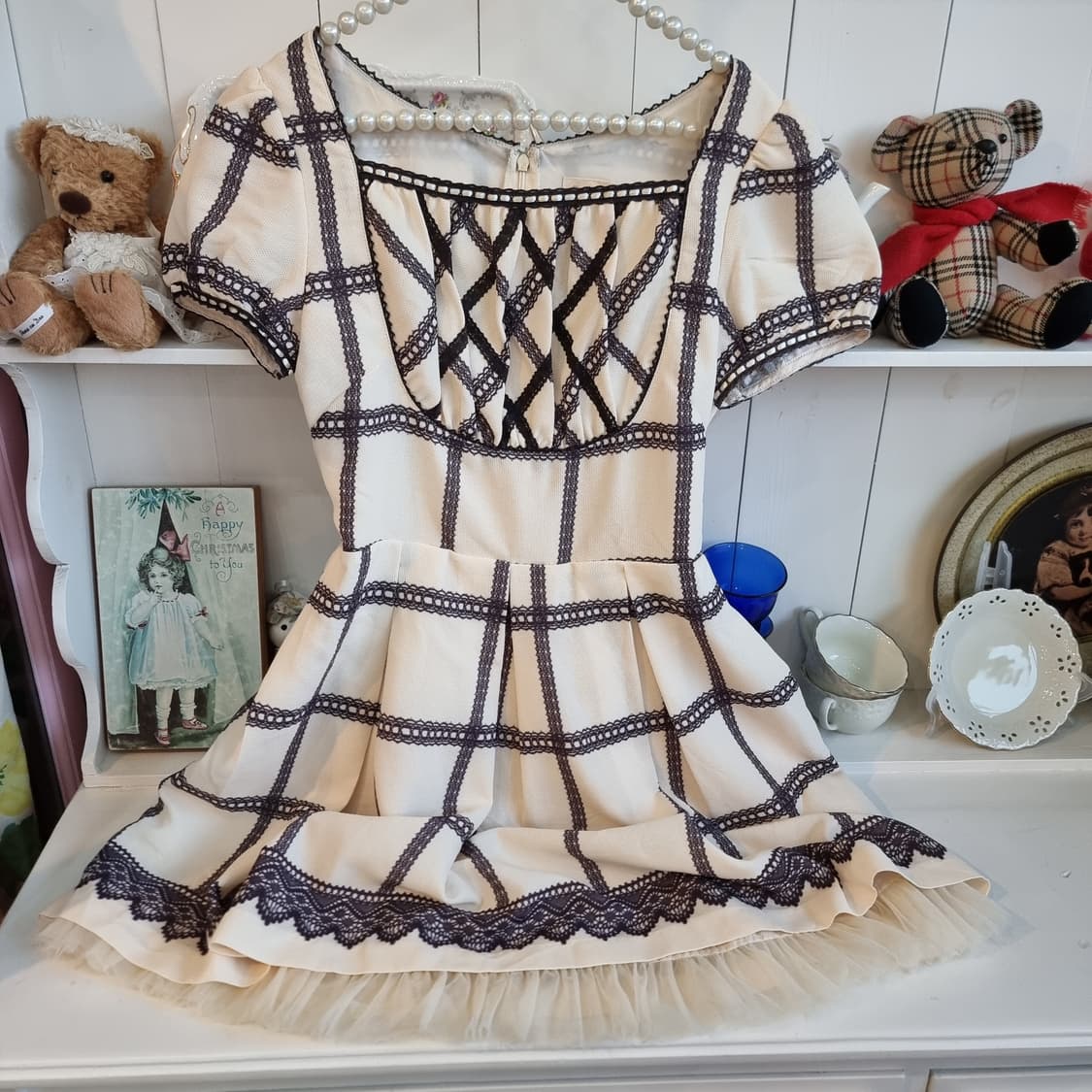 시크릿하니(Secret Honey) 레이스 체크 리본 원피스 상품이미지2