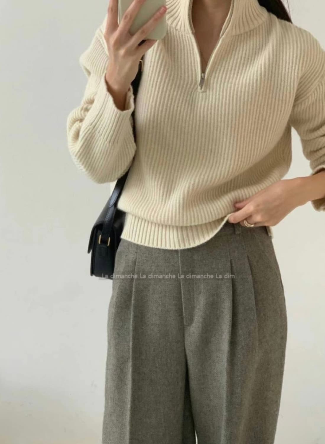 LIBRE 아이보리 울 니트반집업 집업니트 상품이미지3