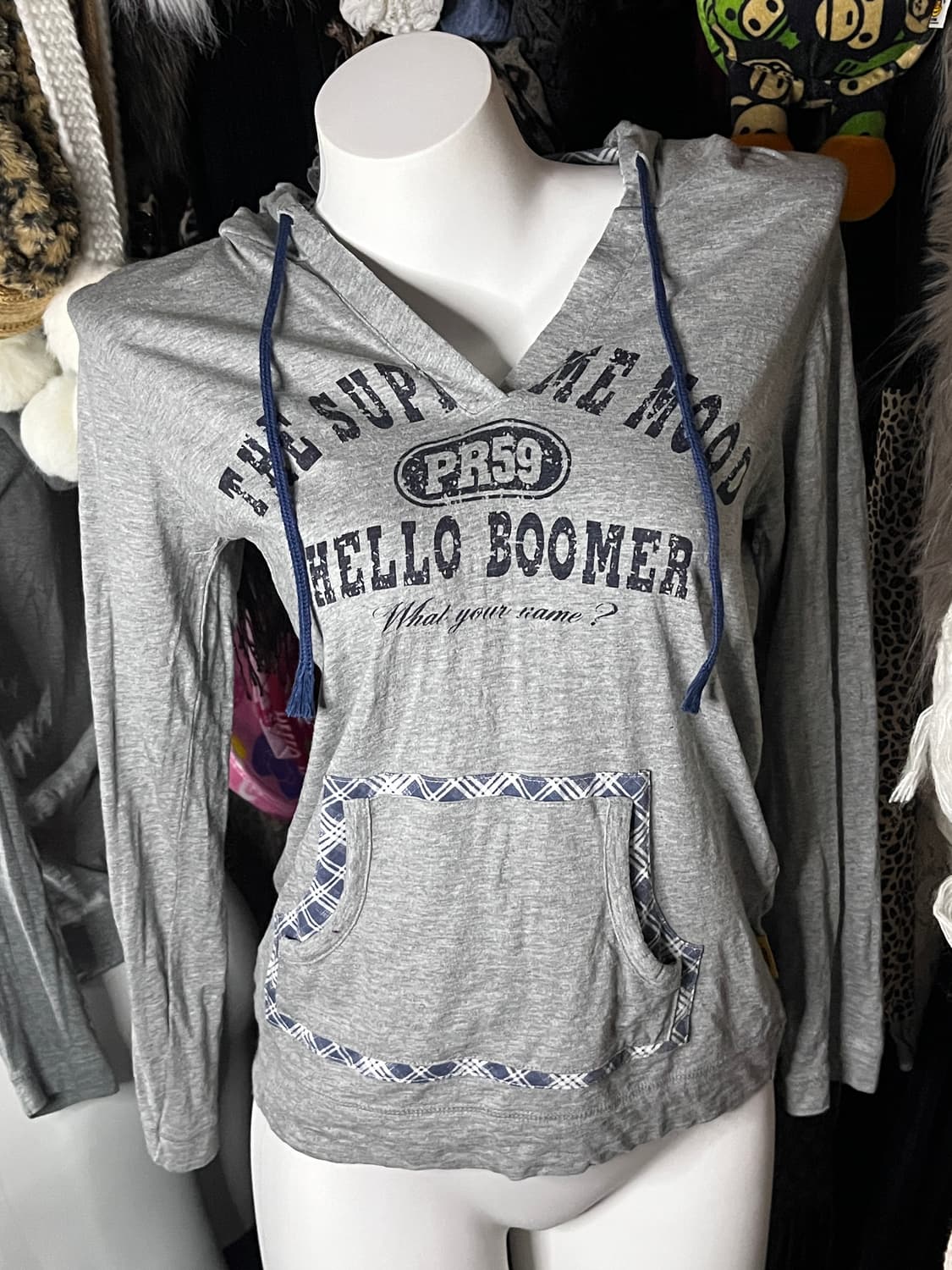 y2k 스포티 레이어드 후드 그레이긴팔 상품이미지1