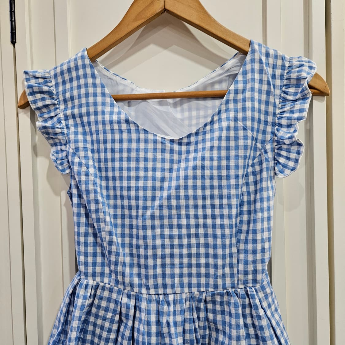 블루 깅엄체크 플레어 원피스 상품이미지3