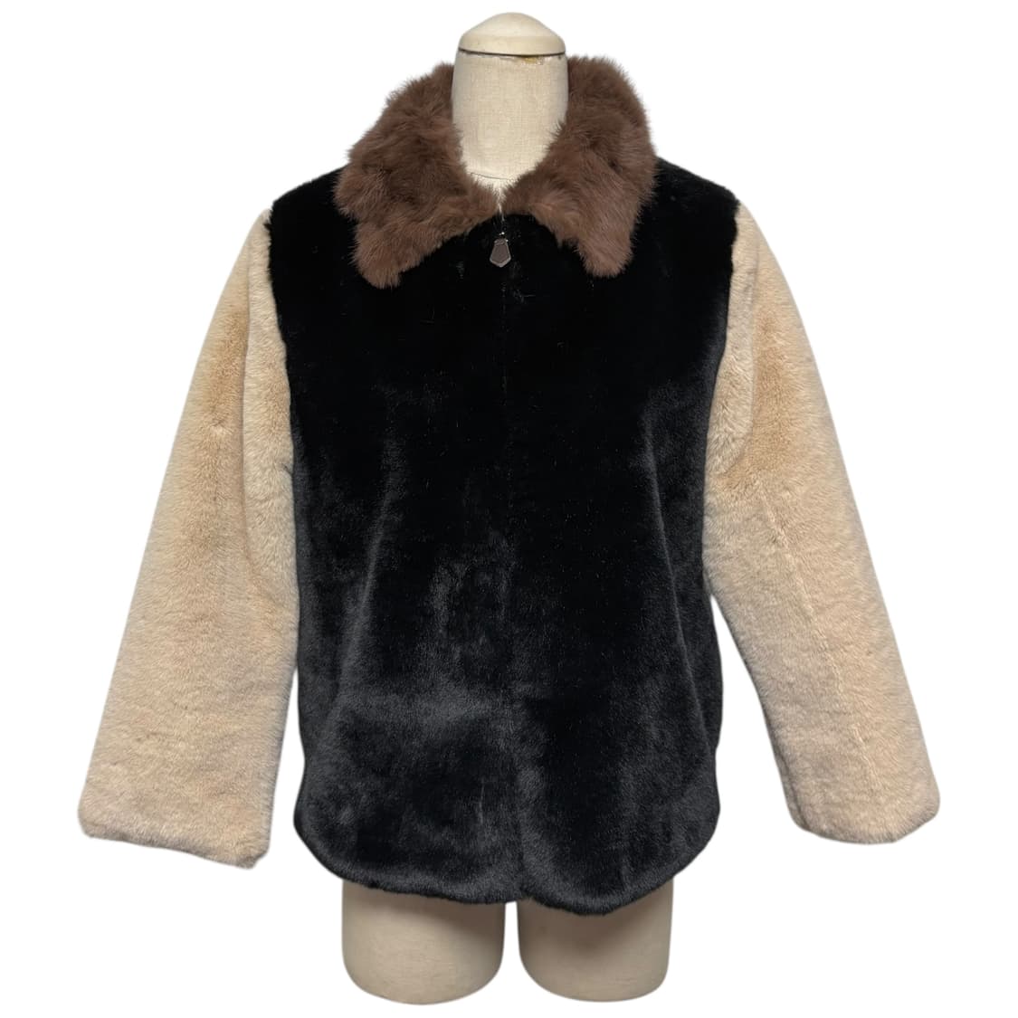 3753 브라운 베이지 블랙 배색 퍼자켓 상품이미지1