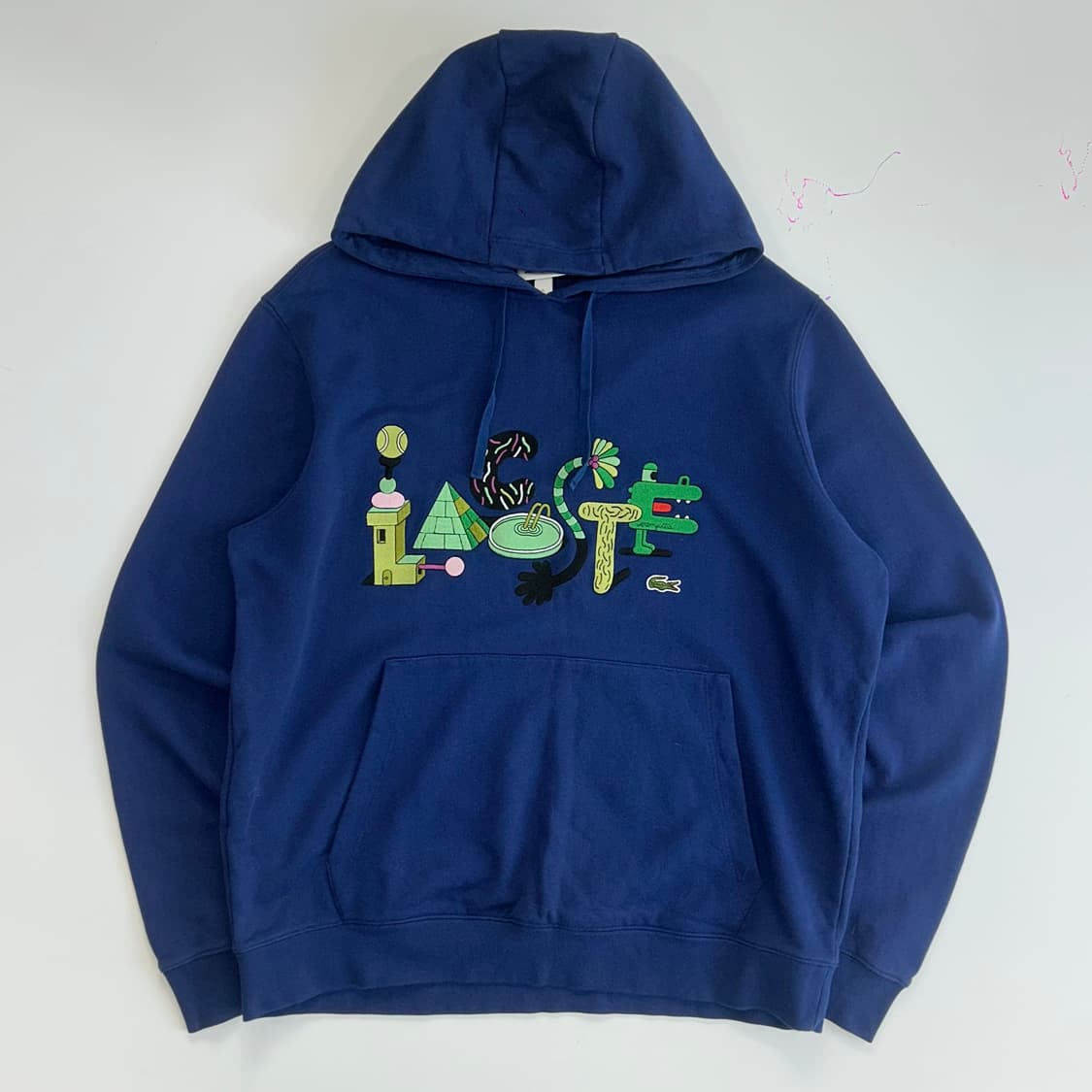 Lacoste 라코스테 그래픽 자수 로고 블루 후드티 상품이미지3