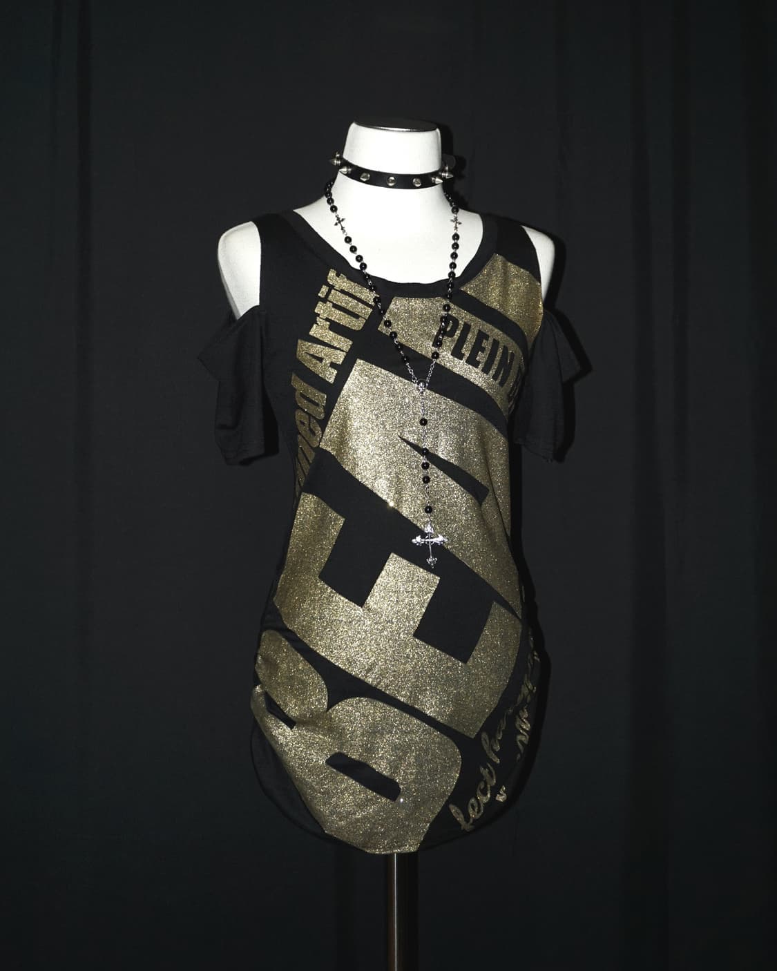 y2k gold lettering shirred t  상품이미지2