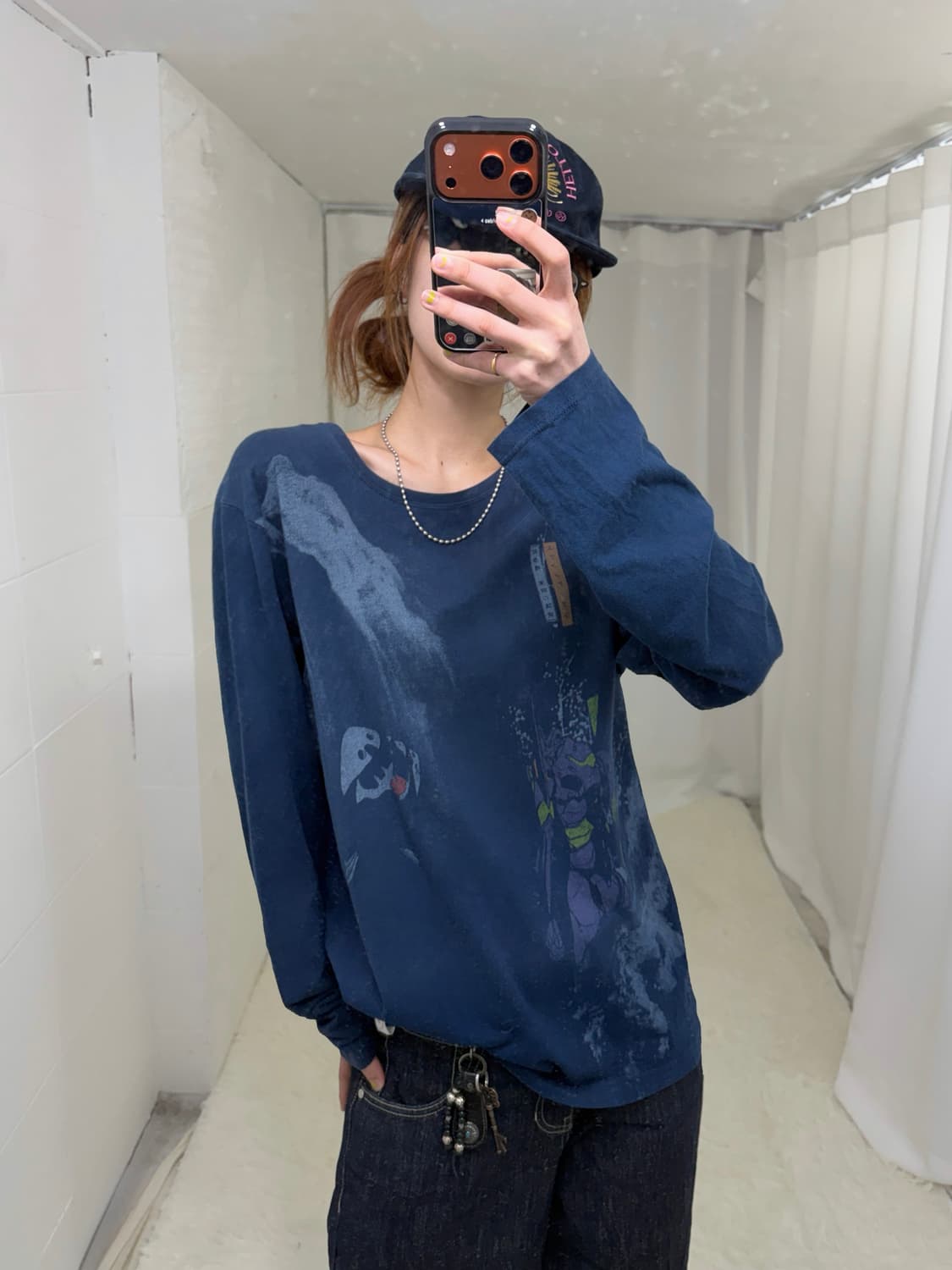 빈티지 에반게리온 사도 초호기 프린팅 네이비 롱슬리브 상품이미지1