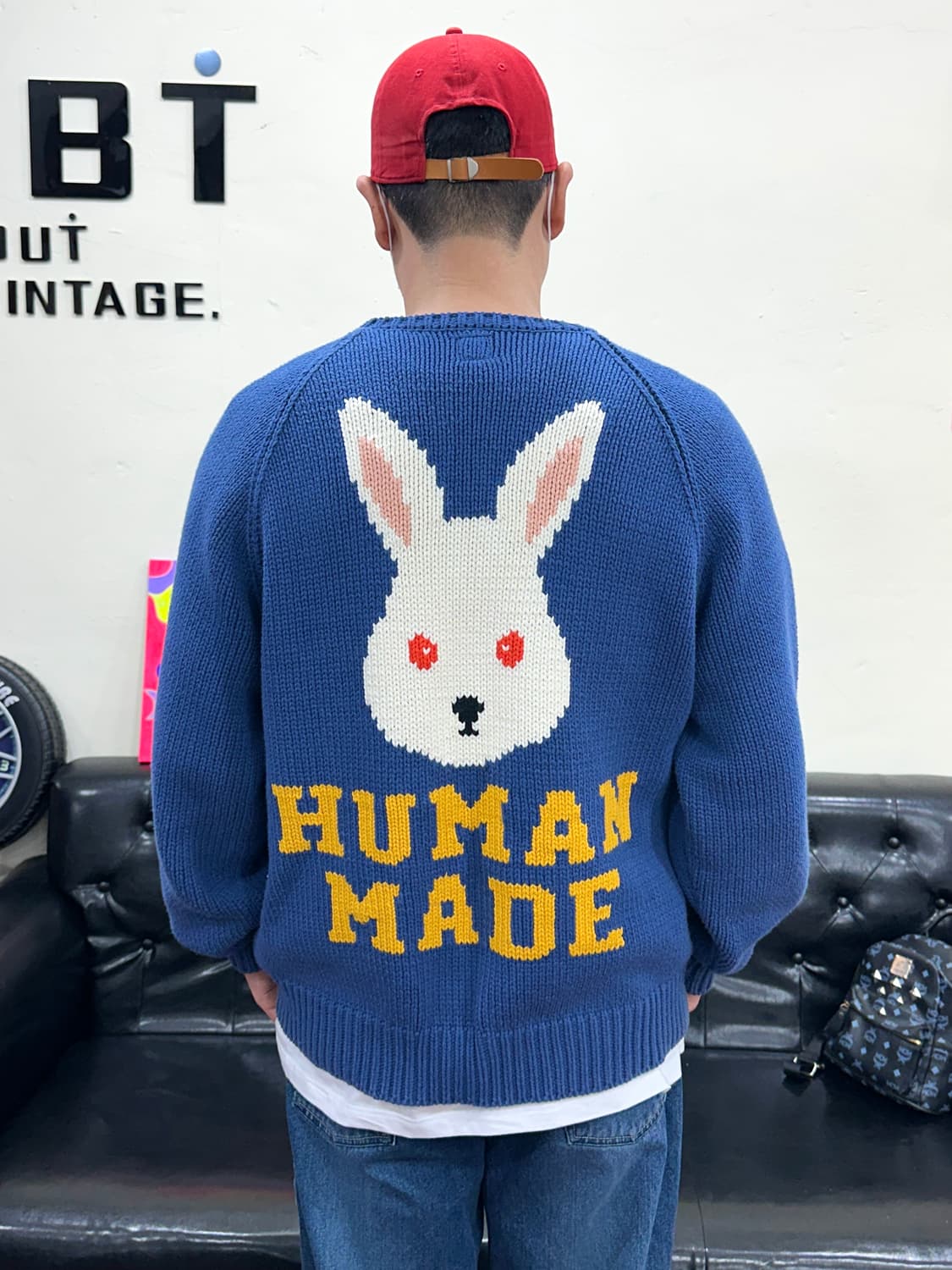 휴먼 메이드 래빗 래글런 니트 스웨터 블루 XL 상품이미지4