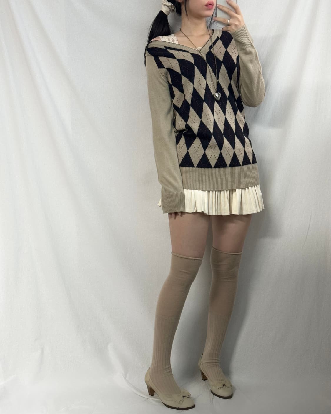 울 아가일 패턴 후디드 니트 상품이미지4