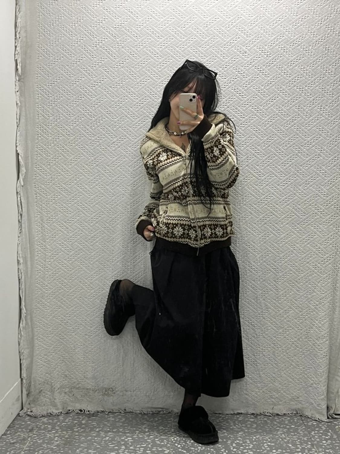 프레드페리 빈티지 노르딕 패턴 셰르파 양털 니트 후드집업 L C06644 상품이미지2