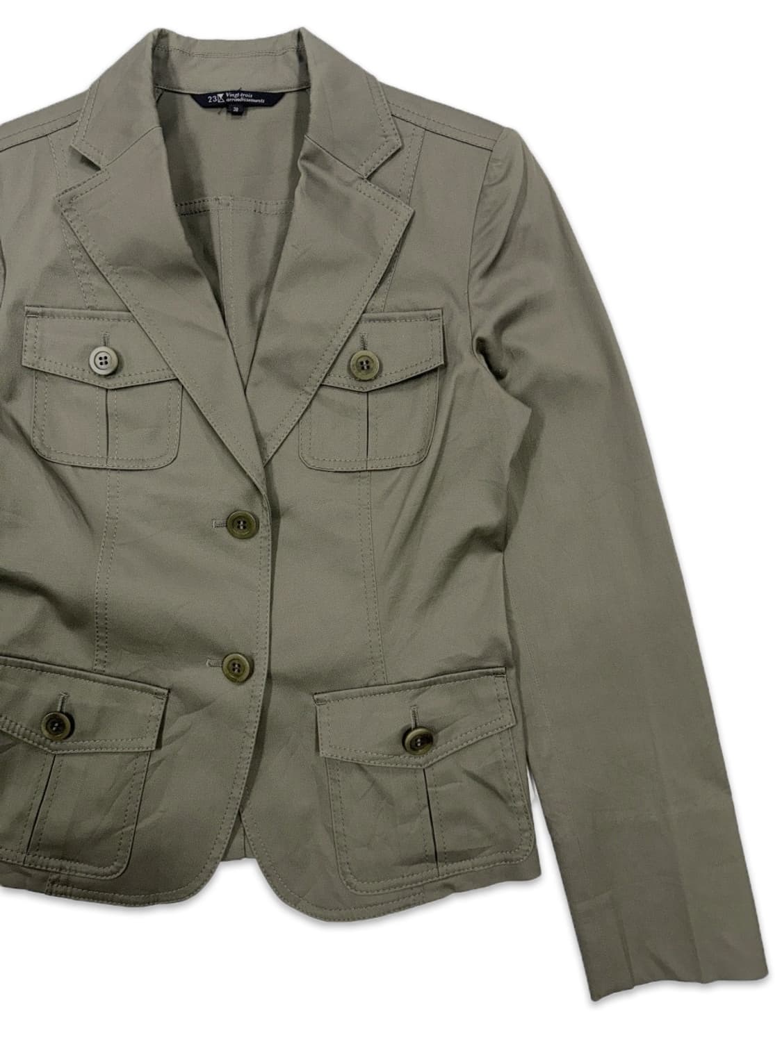 빈티지 올리브 카키 포켓 디테일 싱글 자켓 상품이미지2