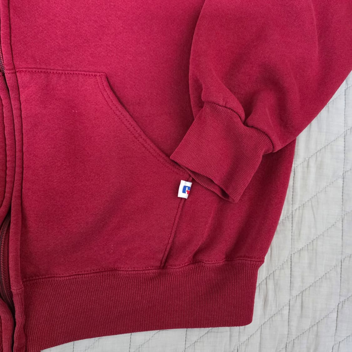 [XL] 90s USA 빈티지 러셀 후드 집업 레드/버건디 블리칭 상품이미지3