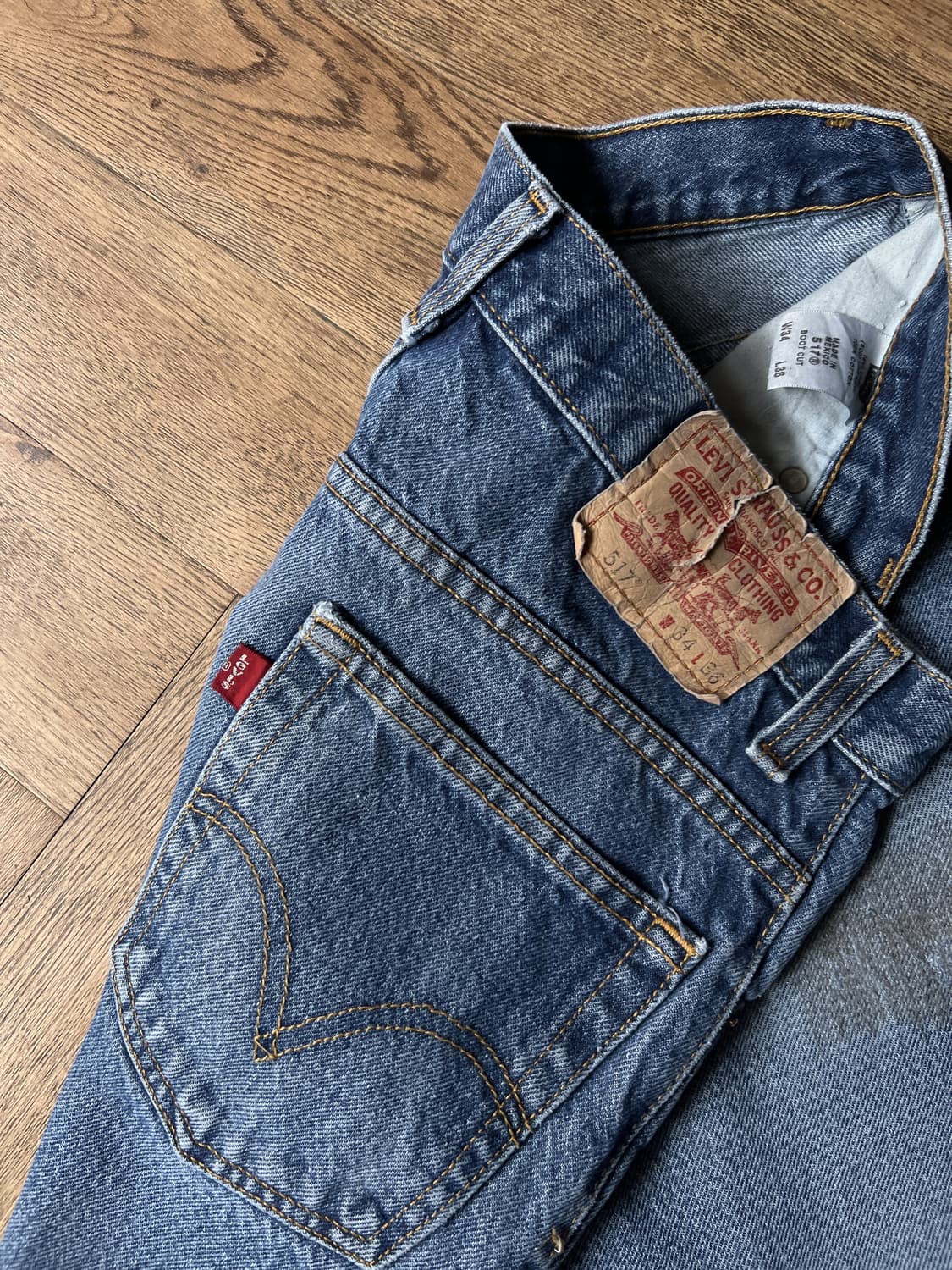 [34]00's 리바이스 USA 517 빈티지 워싱 플레어핏 데님 팬츠 상품이미지6