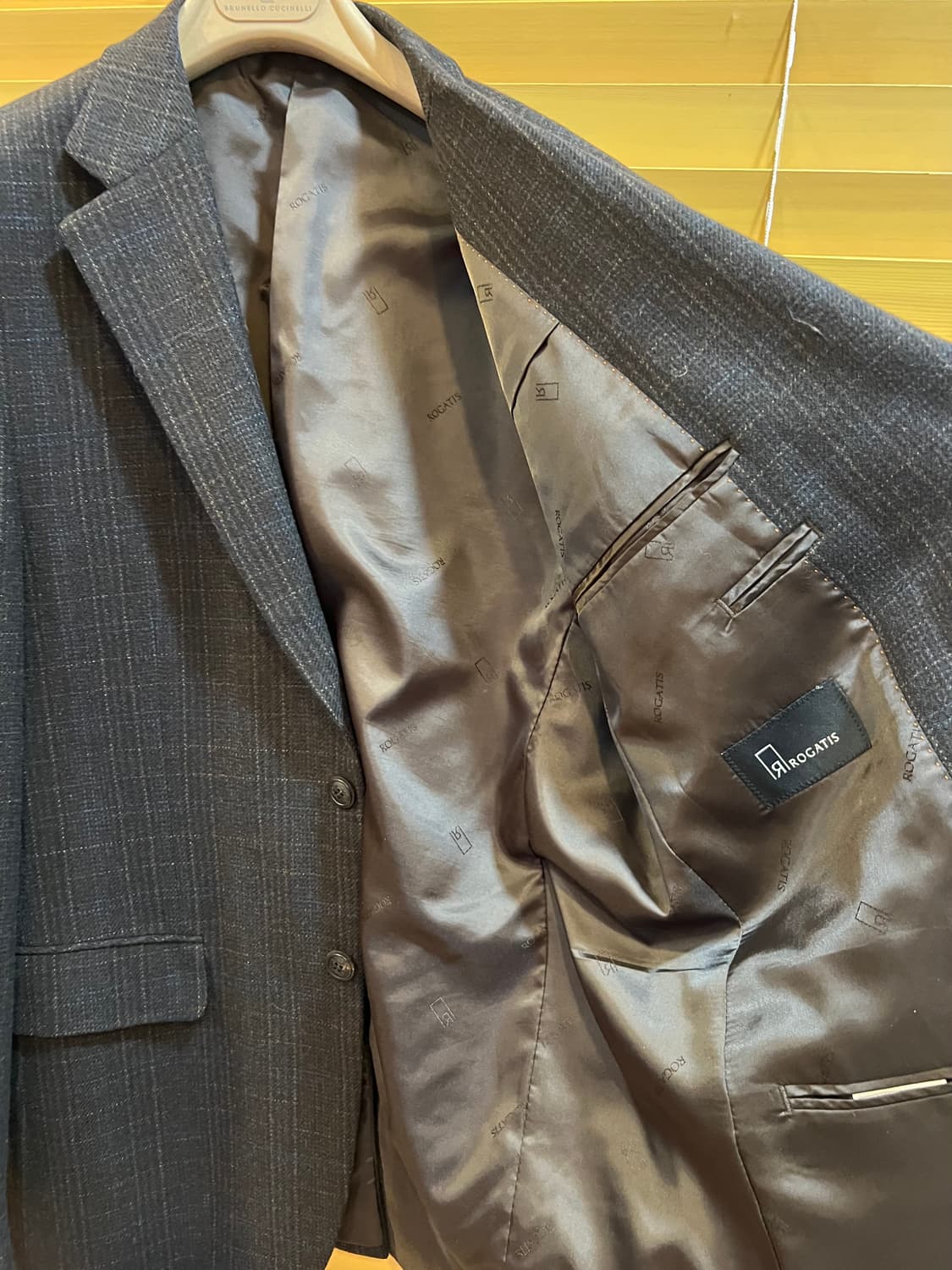 로가디스 남성 차콜그레이 체크 울캐시미어자켓  상품이미지4