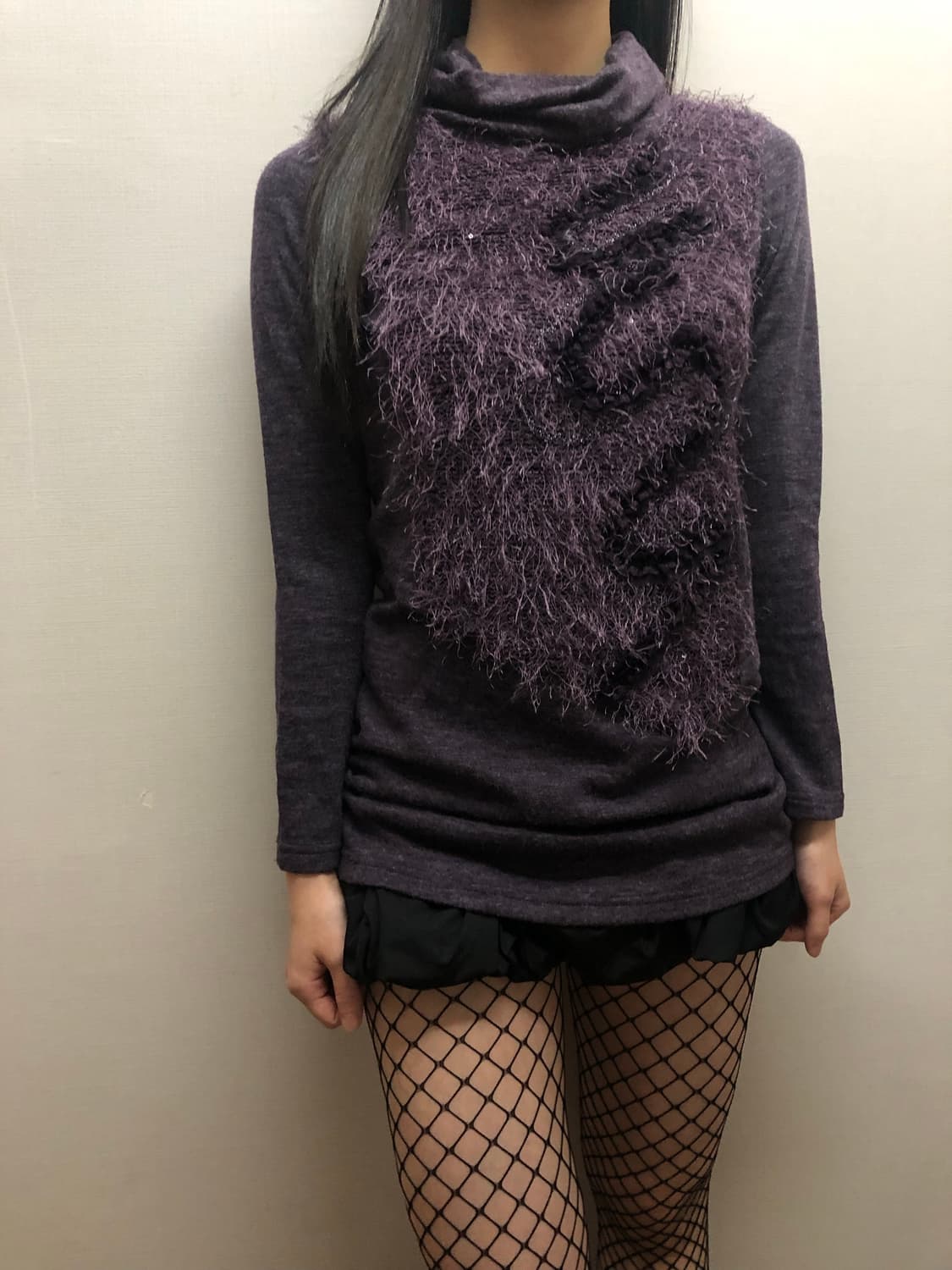 빈티지 퍼플 퍼 텍스처 터틀넥 니트 상품이미지3