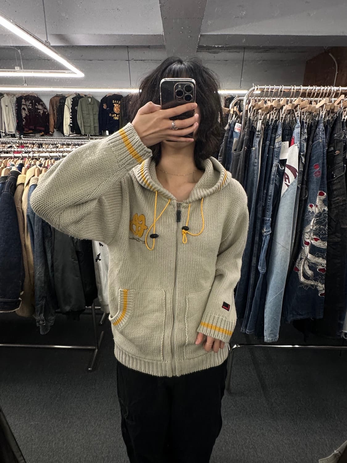 90)FUBU 후부 빈티지 플리스 로고 디테일 배색 스트링 후드집업 상품이미지1