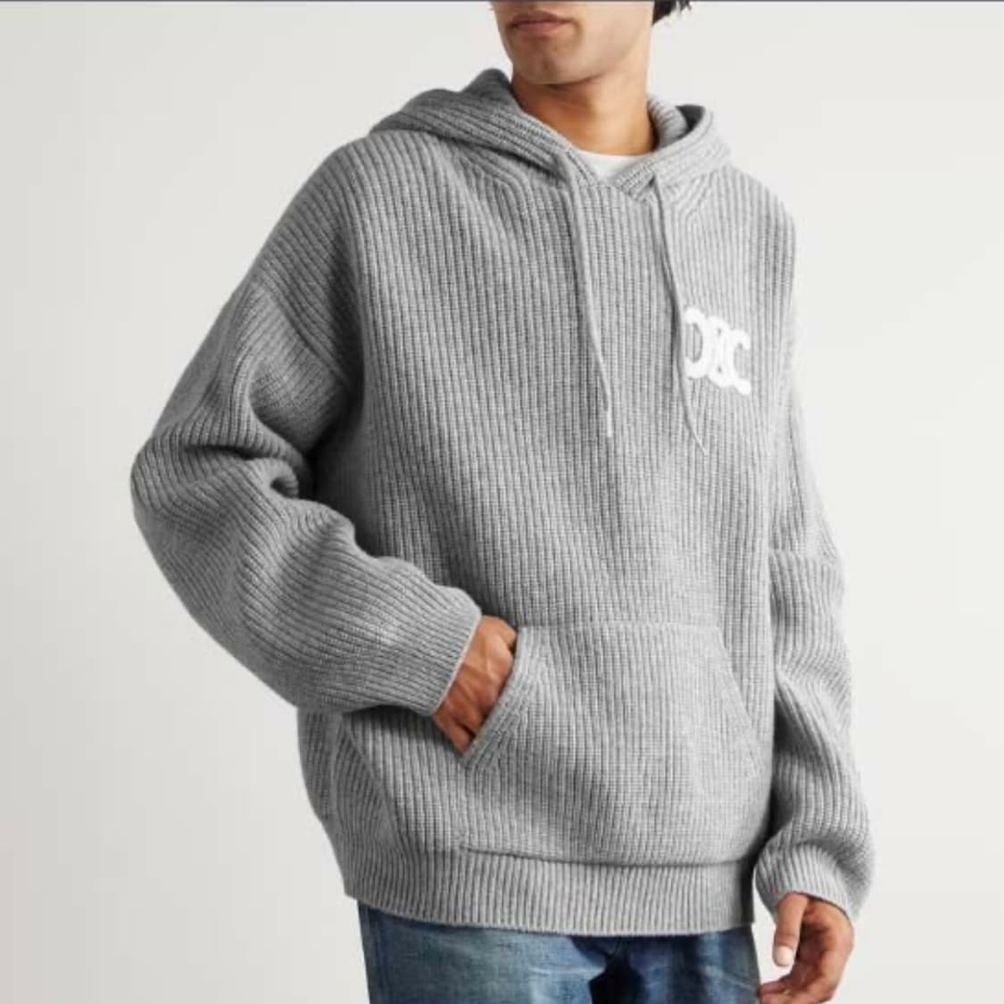 [S급/M] 셀린느 트리오페 울 리브드 니트 후드티 그레이 상품이미지8
