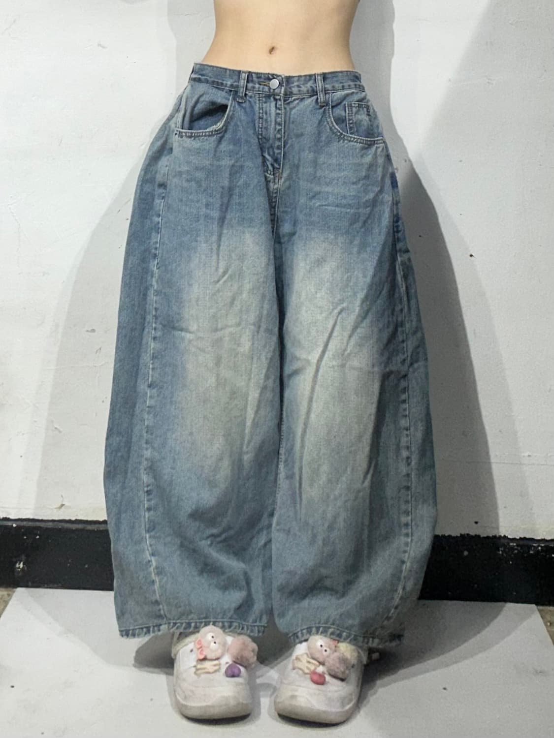 80s 빈티지 연청 와이드 벌룬 청바지 데님 팬츠 L 상품이미지2