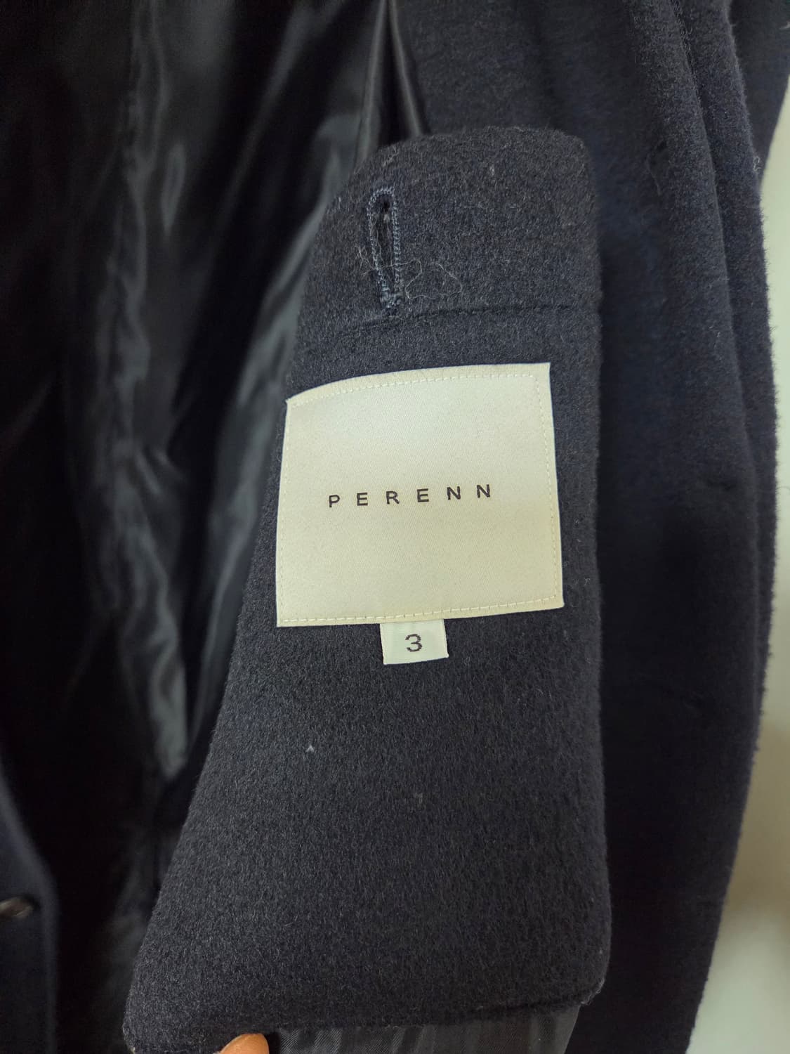 PERENN 퍼렌 후드 롱 코트 네이비 3사이즈 상품이미지3