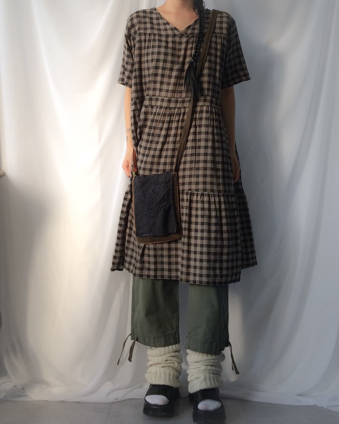 Check pattern over fit onepiece 상품이미지1