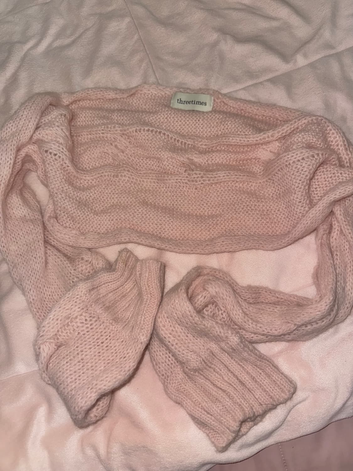 쓰리타임즈 캔디 니트 베이비핑크 모헤어 볼레로 베이비메탈클럽엔젤넘버555 상품이미지2