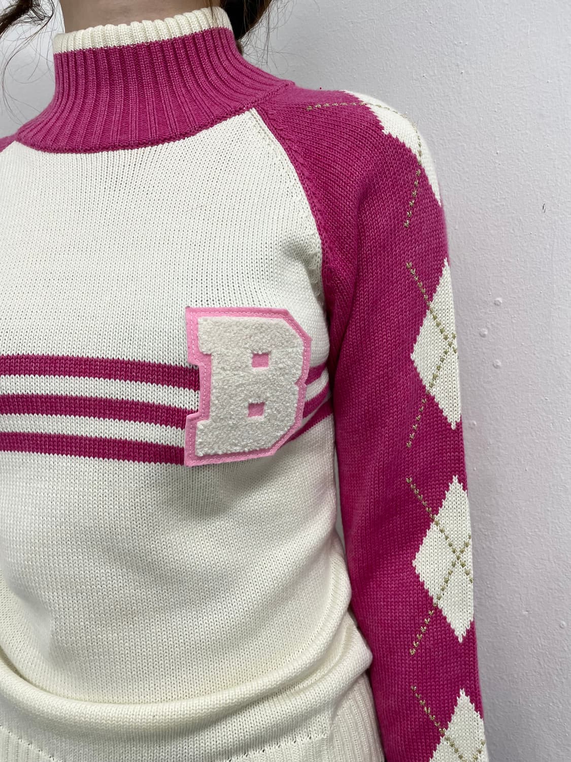 키치 핑크 아가일 니트 상품이미지3