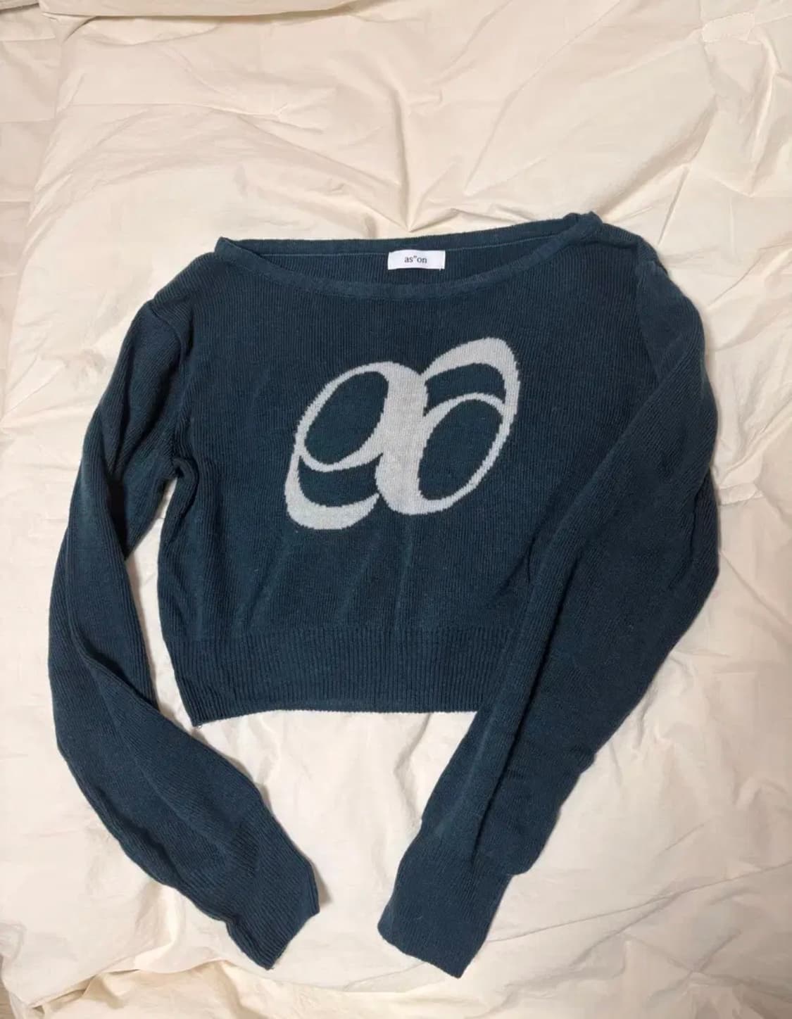 애즈온 보트넥 니트 블루 그린 상품이미지3