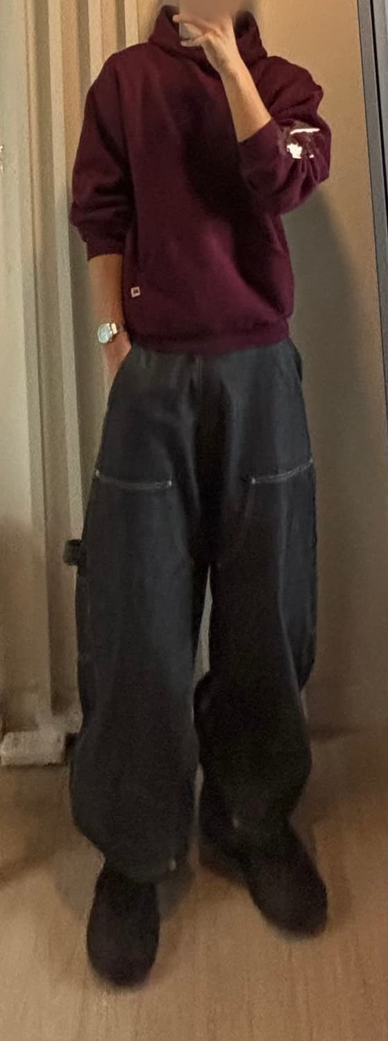 급처(L)90s 러셀 빈티지 버건디 후드티 USA (실착있음) 상품이미지6