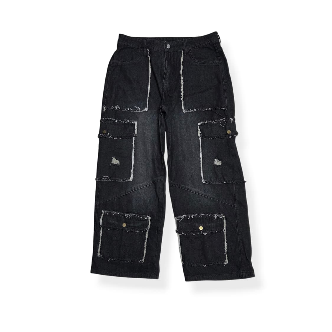 빈티지 흑청 카고 스티치 멀티 포켓 와이드 데님 상품이미지1