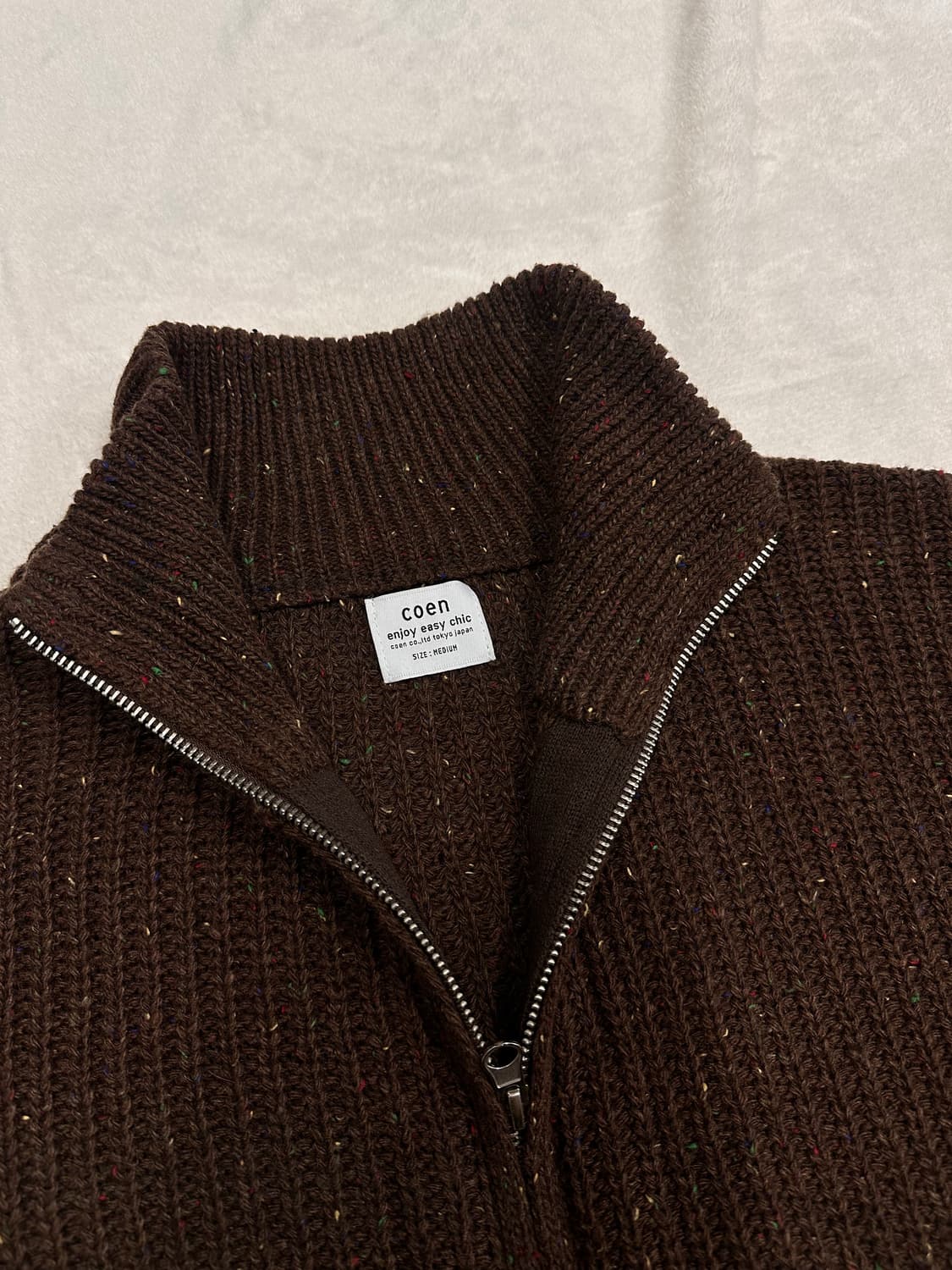 (M)COEN  오버핏 니트 풀 집업 다크브라운 상품이미지2