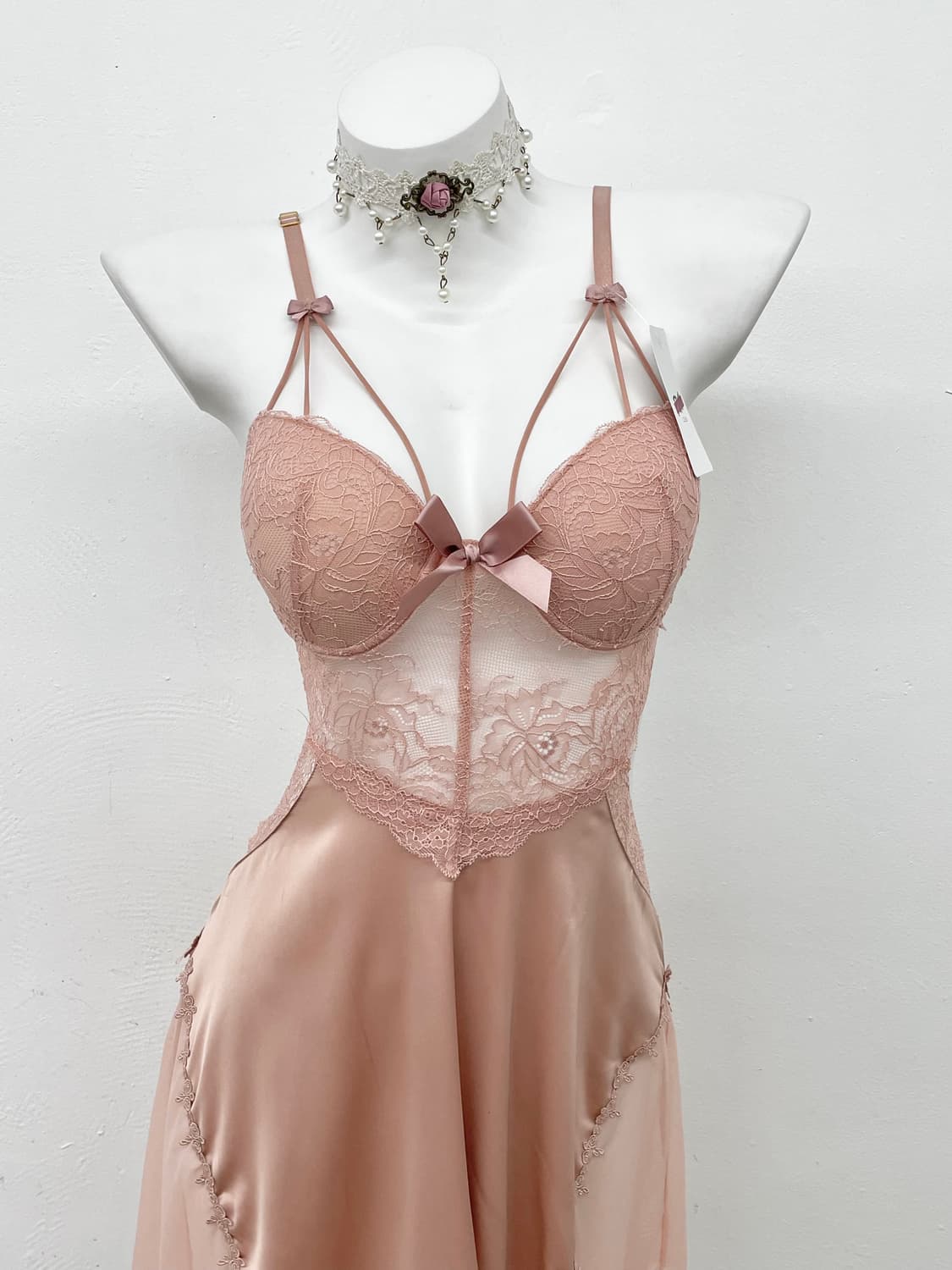 핑크 리본 레이스 슬립 상품이미지2