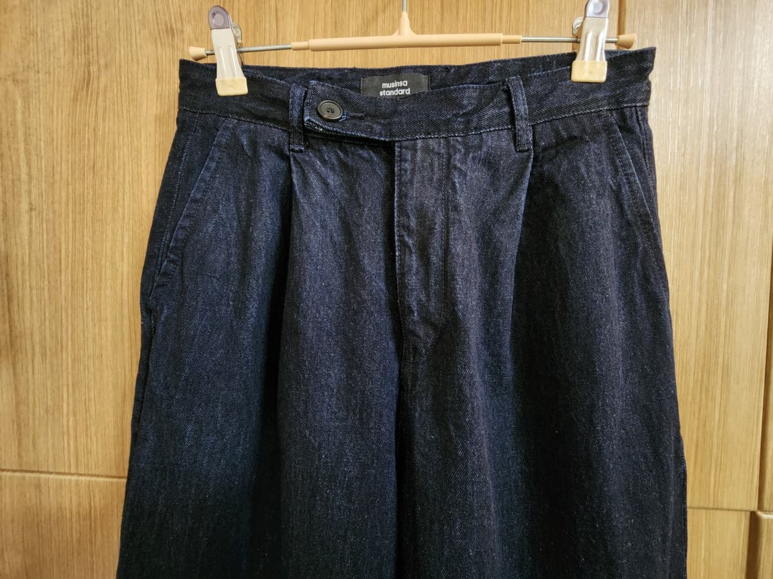 (26)무신사 원 턱 와이드 데님 슬랙스 팬츠 딥인디고 상품이미지3