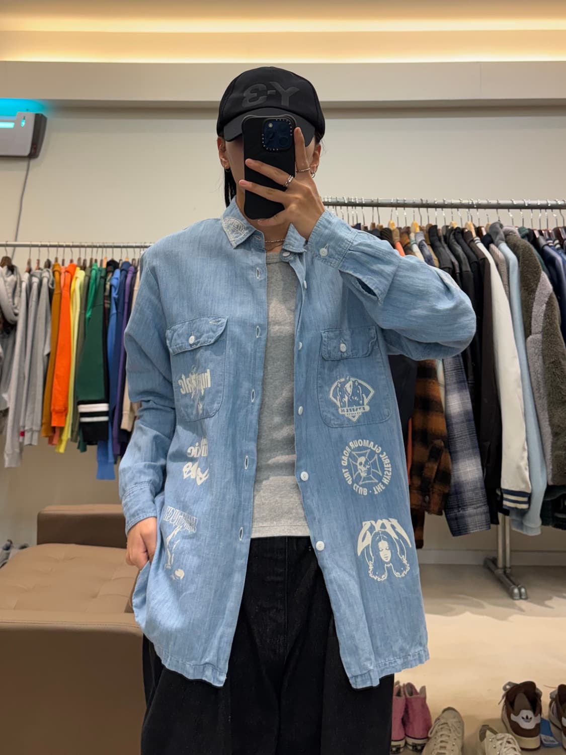 히스테릭 글래머 프린팅 샴브레이 데님 셔츠 상품이미지6