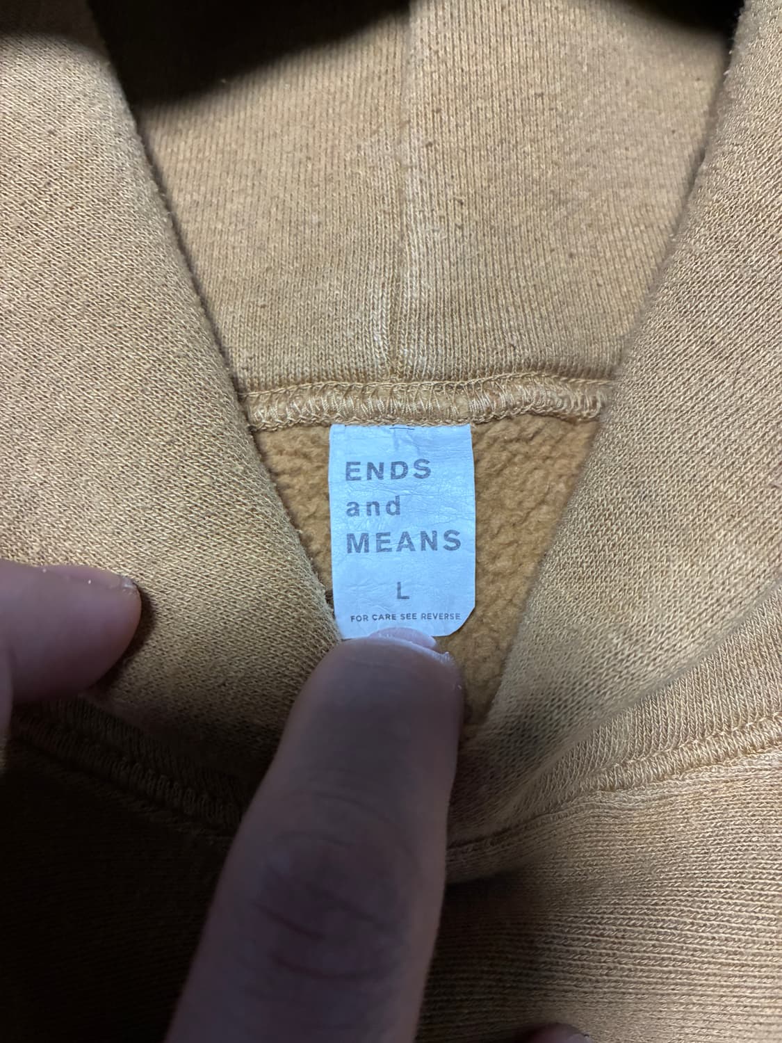 L) 엔즈앤드민즈 머스타드 브라운 리버스위브 후드티 상품이미지2