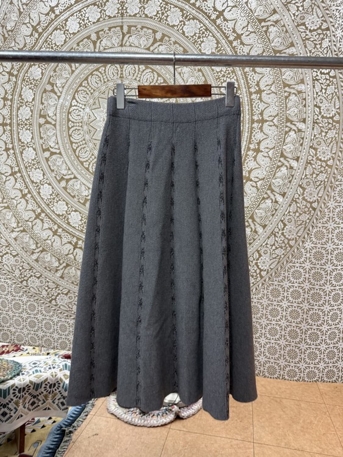 빈티지 여성 패턴 밴딩 니트 롱 스커트 상품이미지3