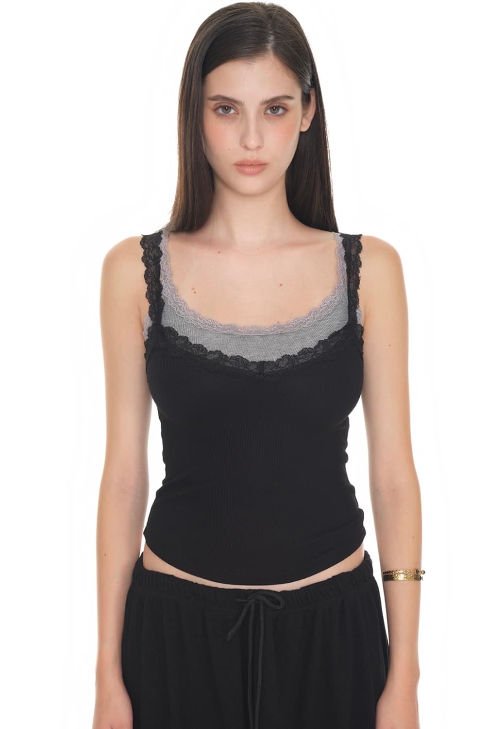 투머치택스 레이어드 레이스 나시 블랙 상품이미지1