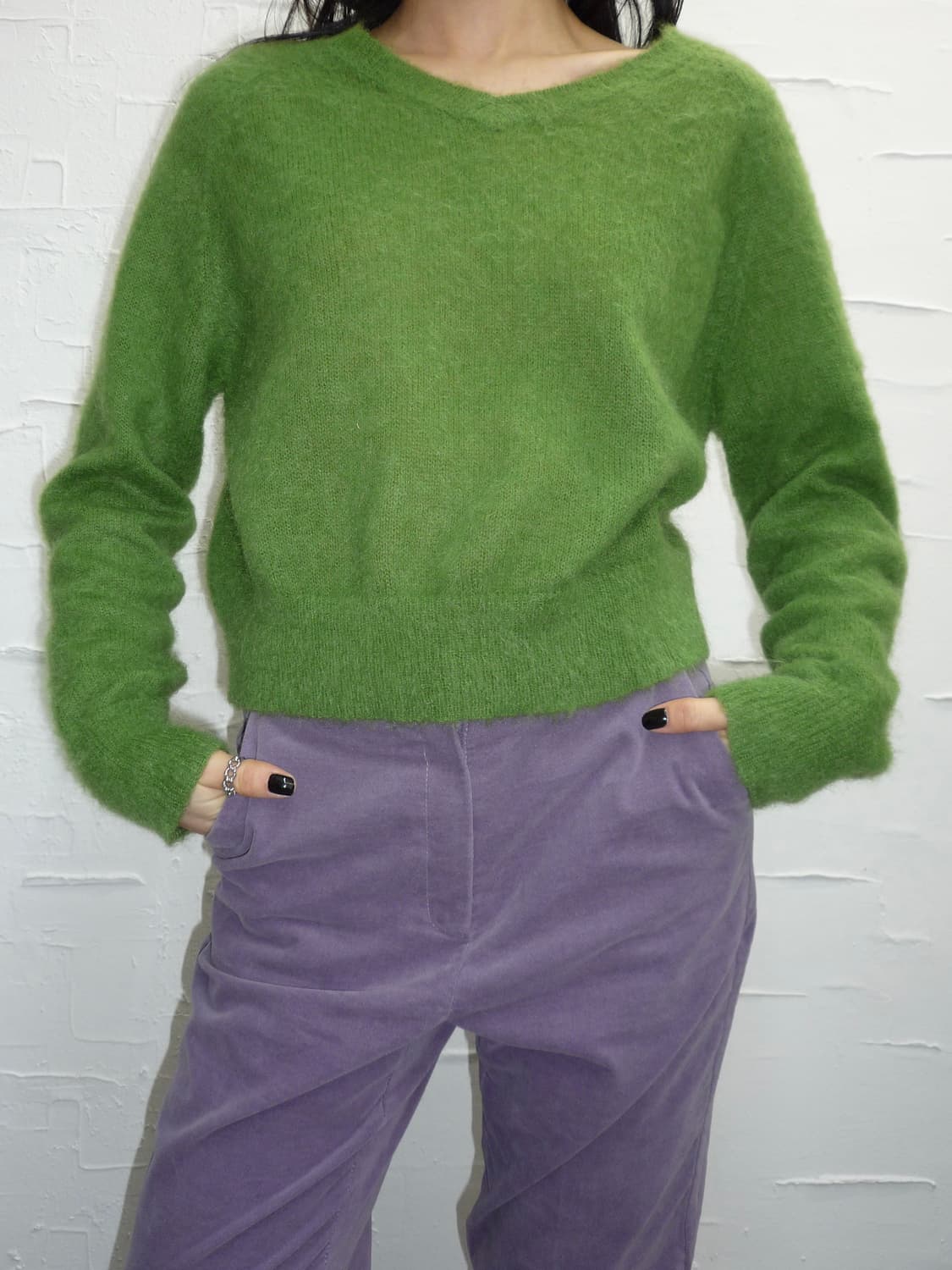 개별구매 가능)Purple cardigan & green knit set 상품이미지5