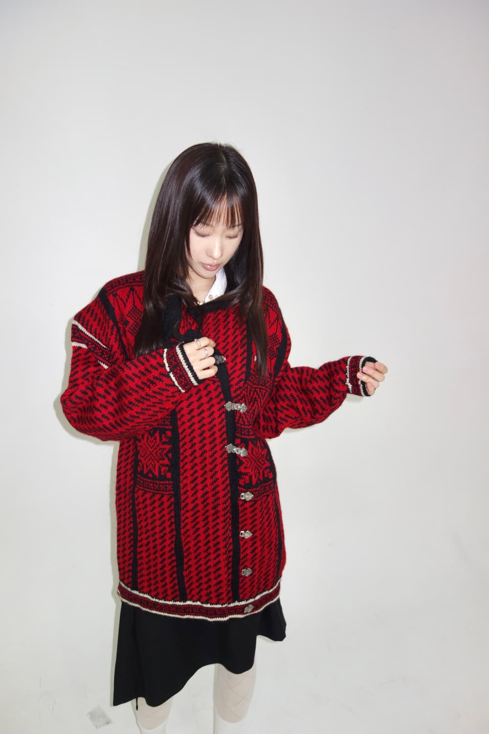 노르딕 레드 니트가디건 상품이미지1