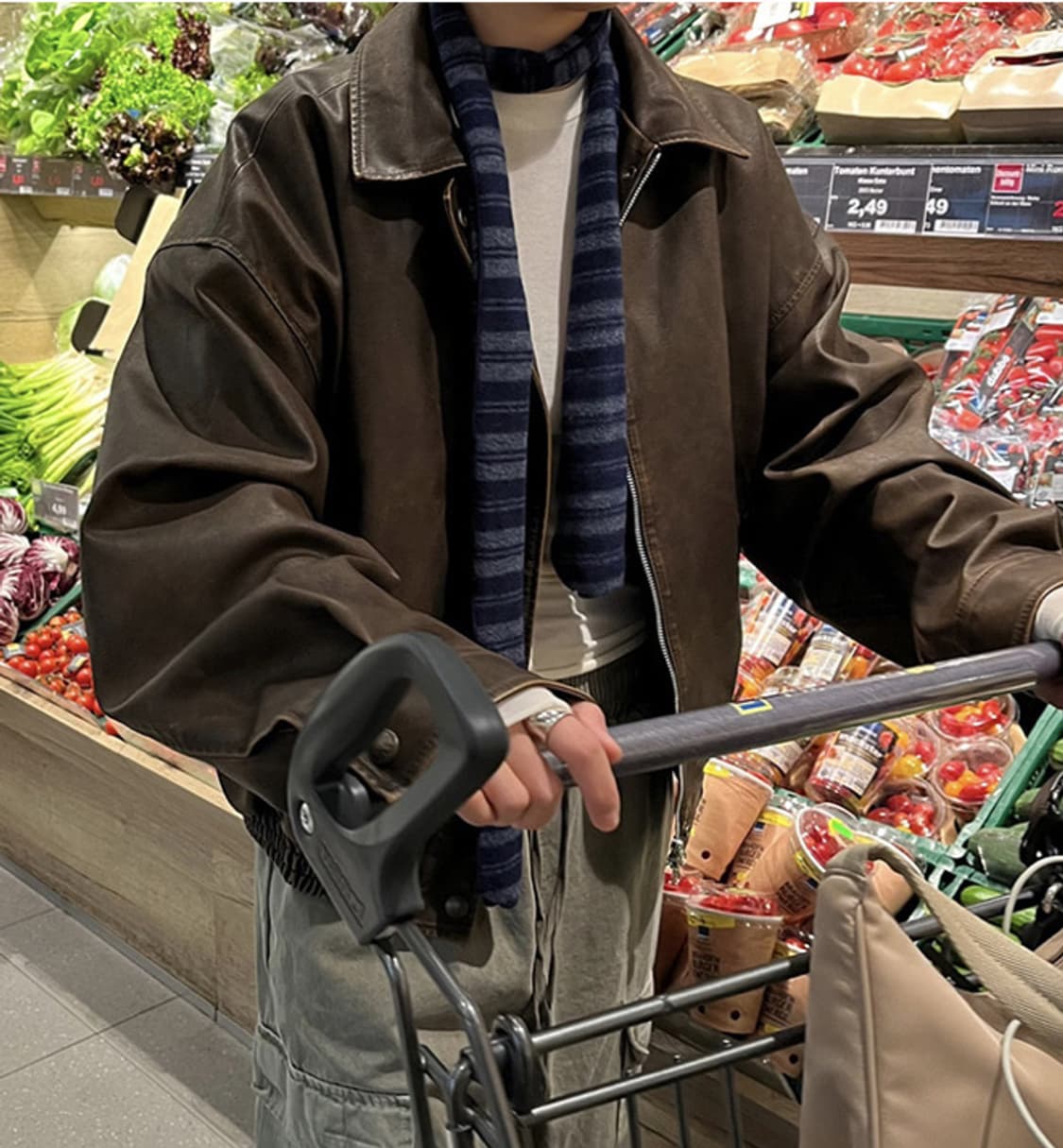 올슨 자체제작 브라운 레더점퍼 봄버 자켓 상품이미지1