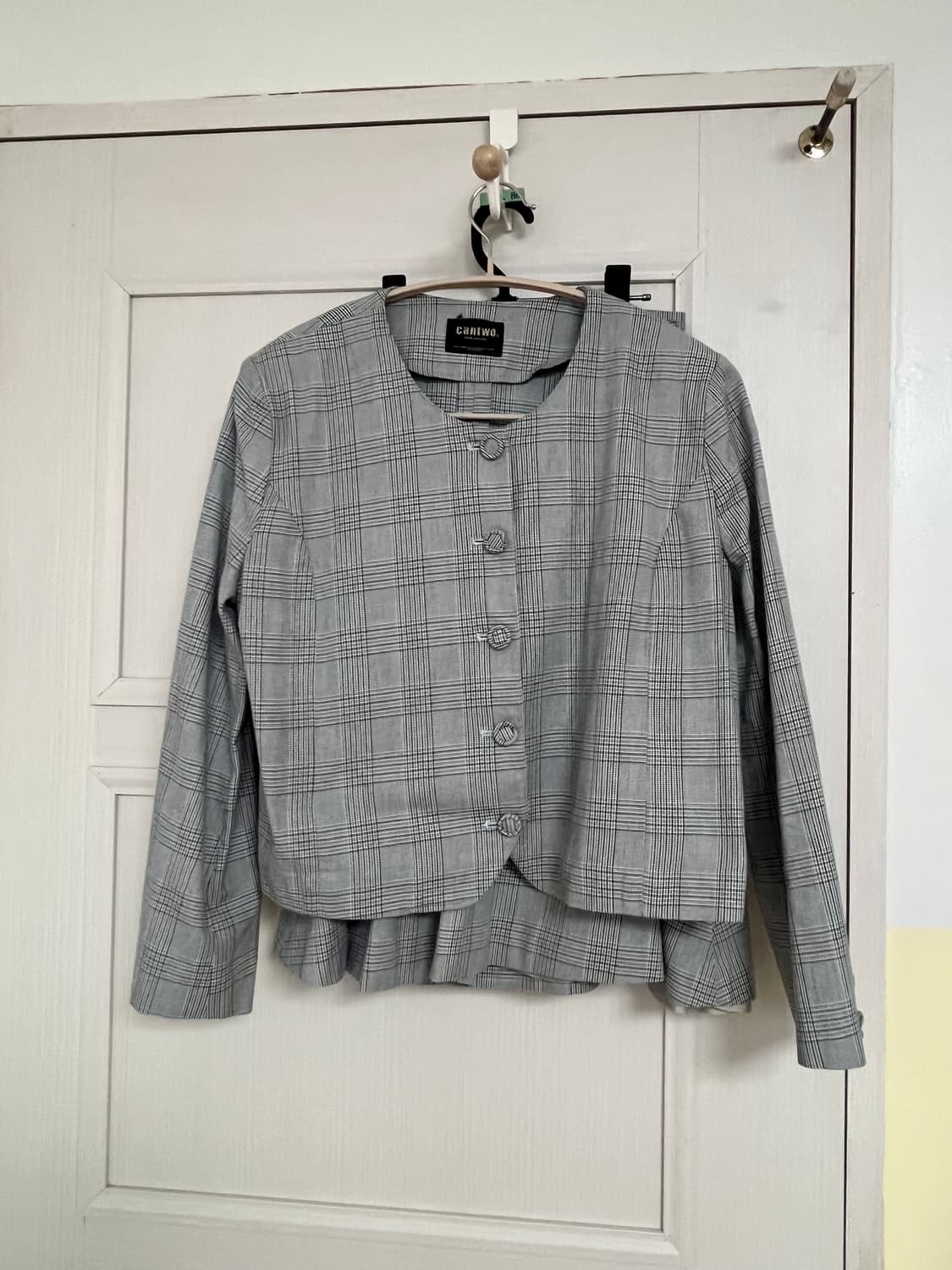 글렌체크 그레이 자켓 스커트 투피스 세트 상품이미지2