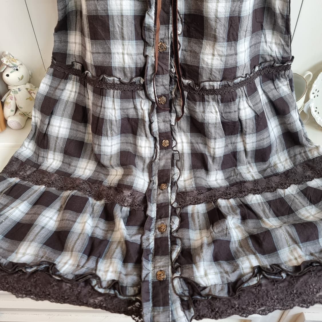 axes femme 악세즈 팜므 초코 체크 레이스 원피스 상품이미지4