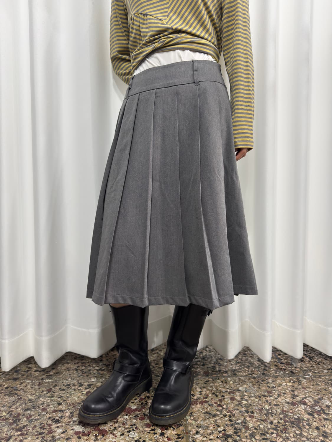 gray pleats midi skirt 상품이미지1