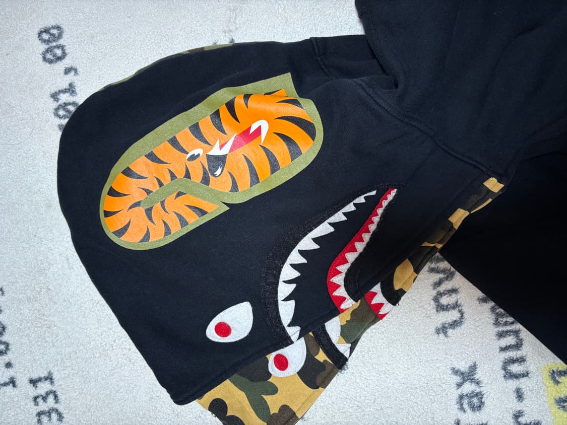 [L] 베이프 샤크 풀집업 더블후디 BK 상품이미지6