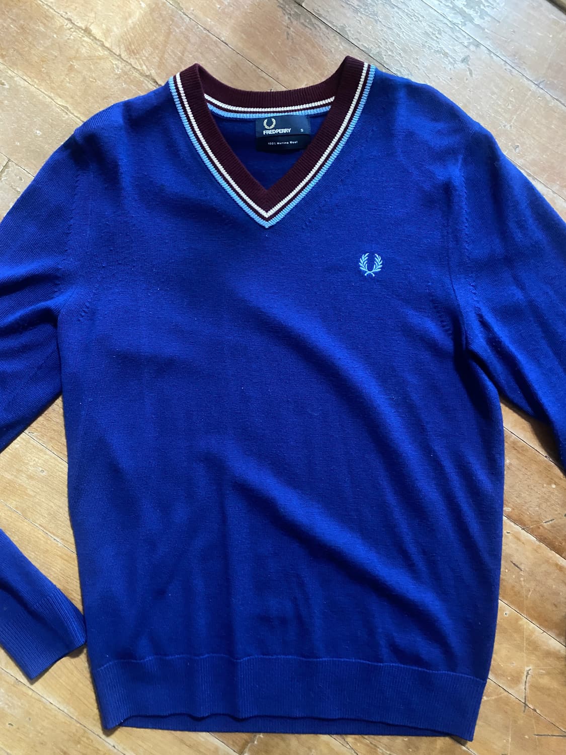 프레드페리 V넥 메리노 울 100% 니트 S (100) 상품이미지1