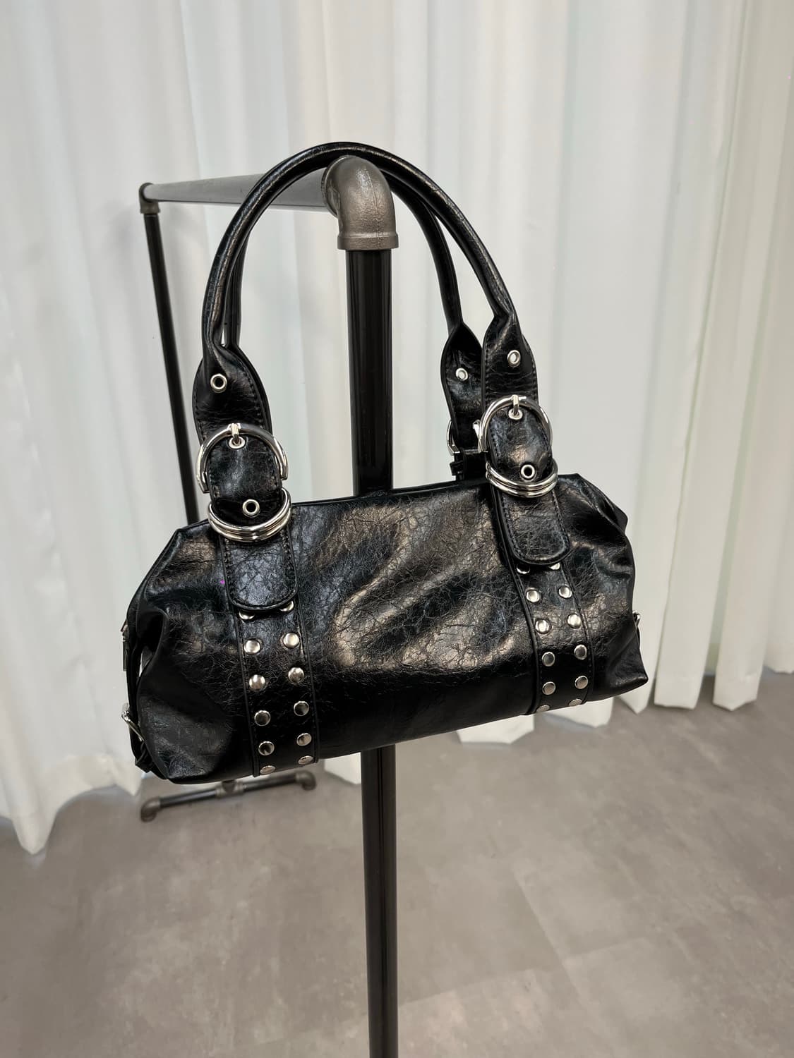 Vintage Black Leather Shoulder Bag 상품이미지2