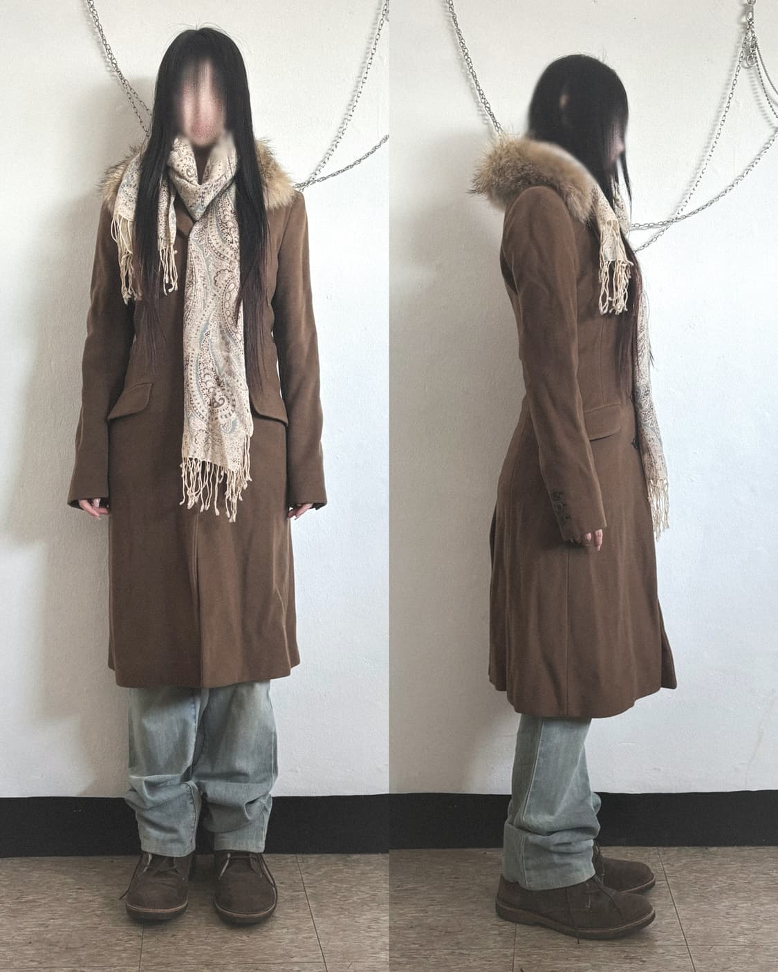 프라다 by 라프시몬스 폭스 퍼 칼라 롱코트 상품이미지1